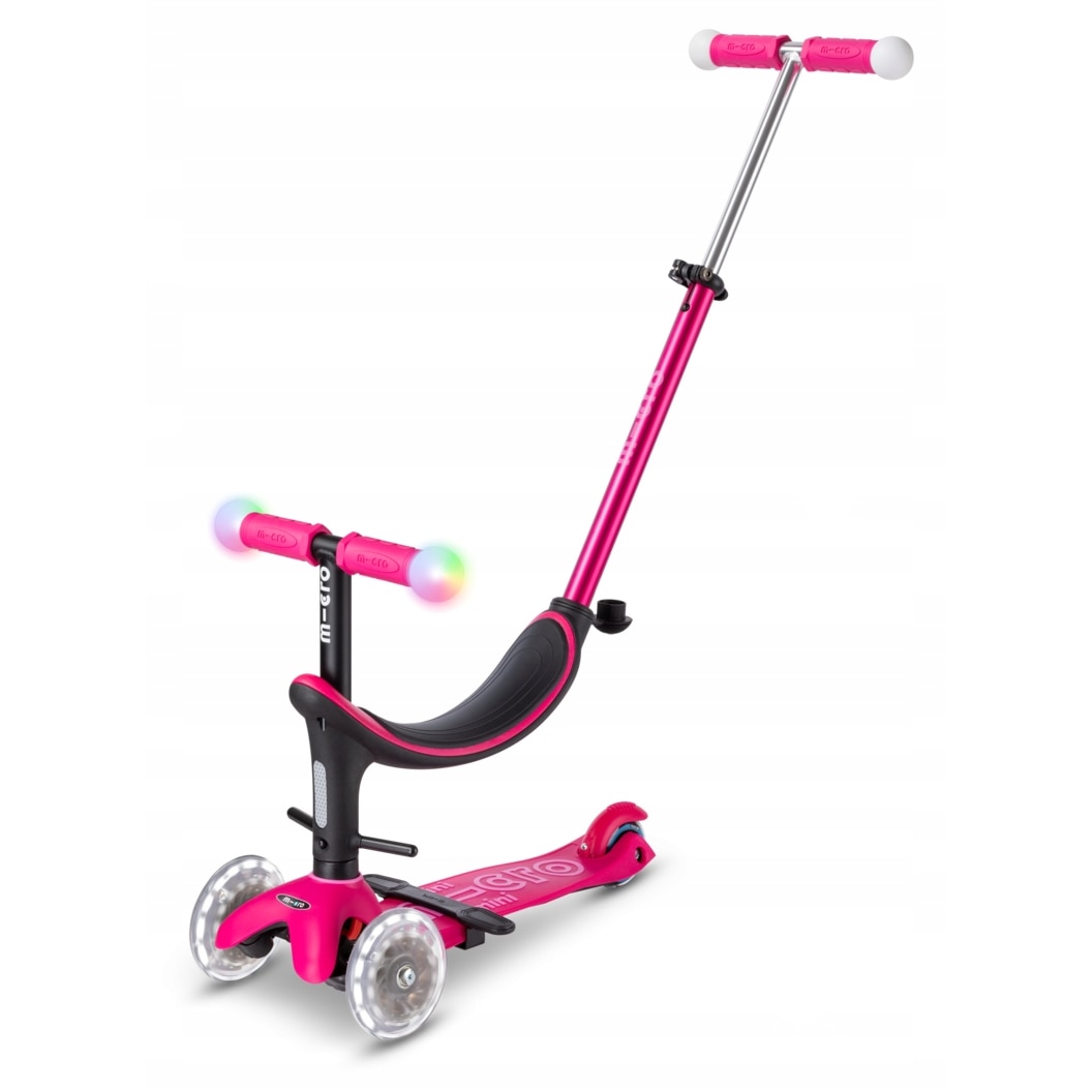 Scaun trotineta Micro Mini2Grow Deluxe Magic LED, rozie, cu scaun