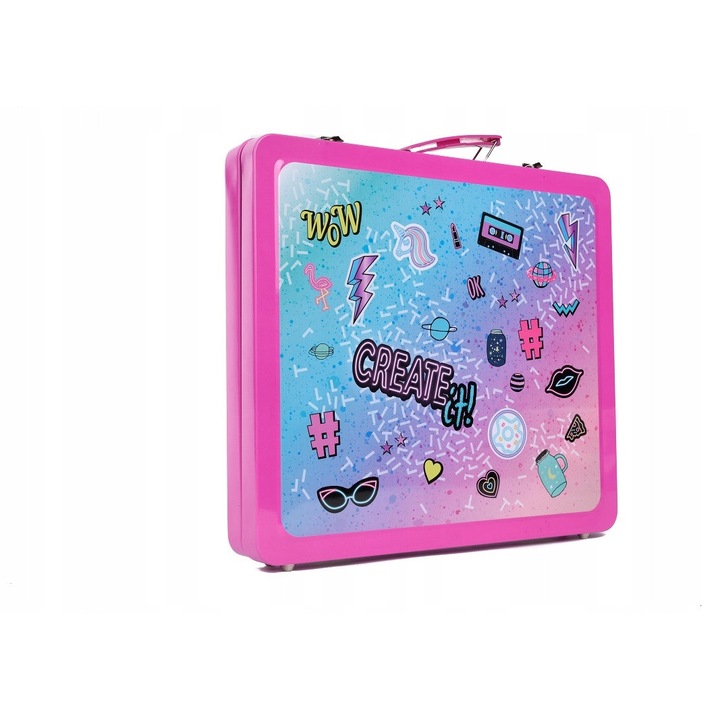 Комплект куфарче за грим и маникюр неон, Create It!, 5 лака, палитра 5 цвята, многоцветен, 6+ години