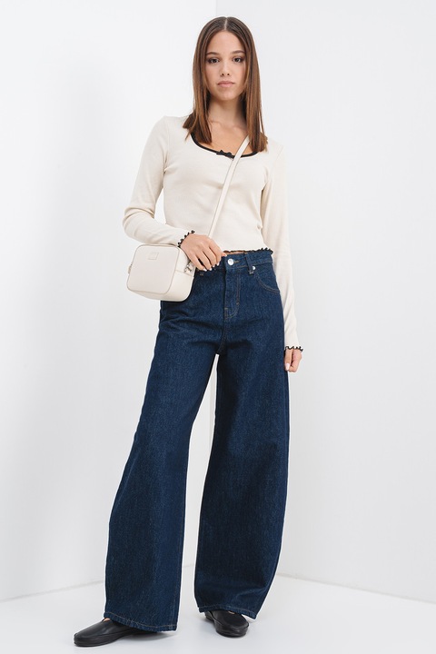 Only, Къса блуза с панделка, Черен/Бледожълт