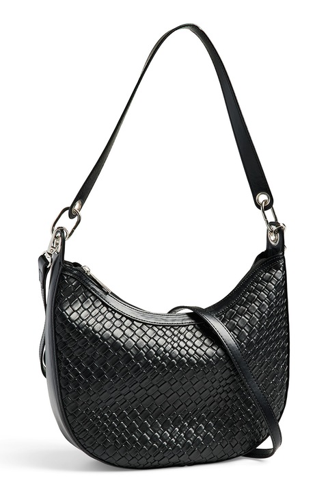 Pieces, Geanta cu bareta de umar si model piele de crocodil, Negru