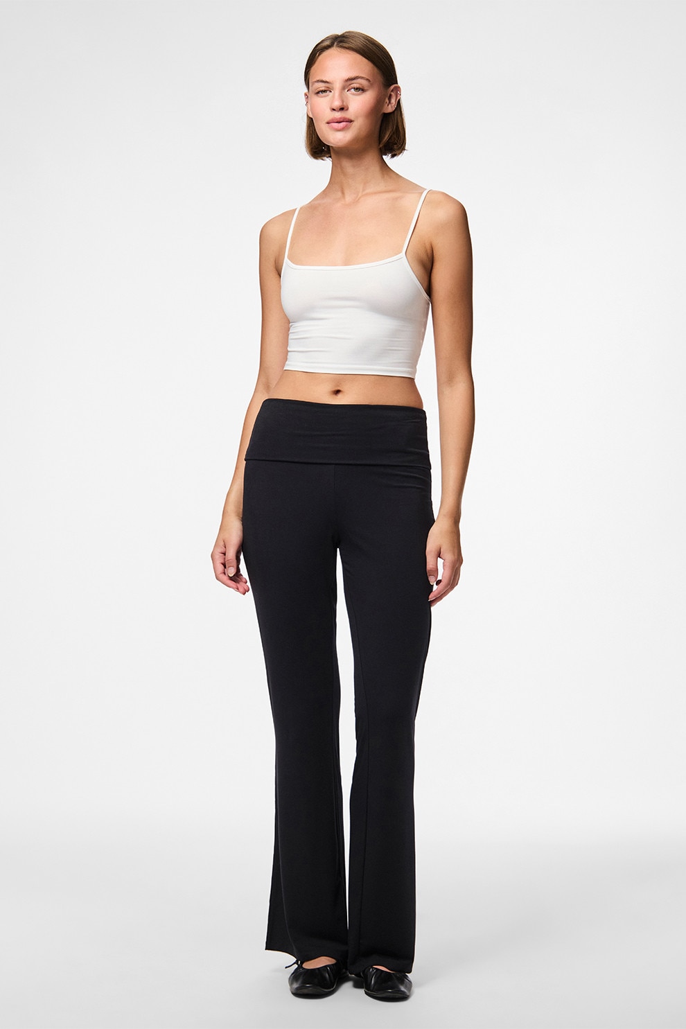 Pieces, Pantaloni evazati cu talie inalta, Negru, S