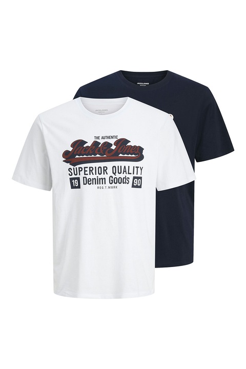 Jack & Jones, Pamutpóló szett logómintával - 2 db, Fehér/Tengerészkék