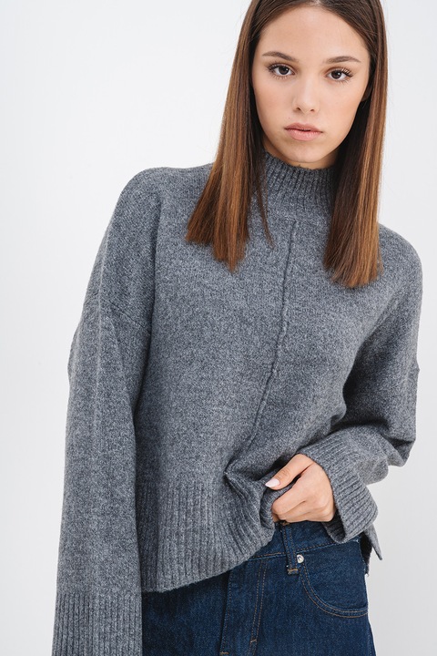 Only, Pulover lejer cu guler inalt, Gri inchis melange