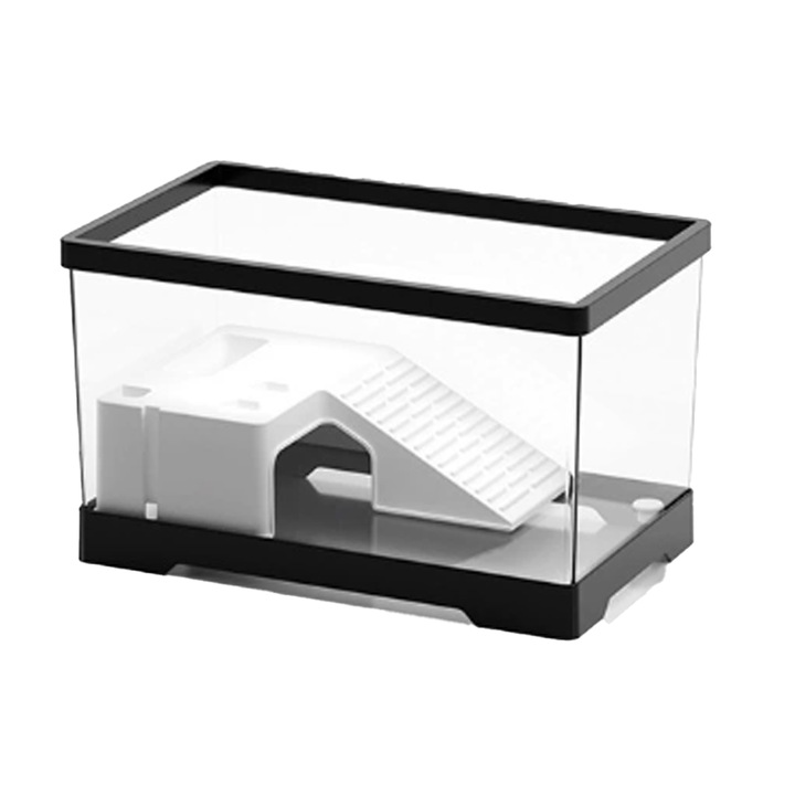 Acvariu pentru testoase cu sistem de drenaj, decor interior, negru