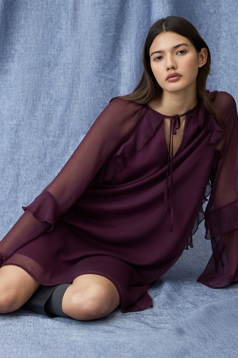 Vila, Рокля от шифон с набирания, Бордо