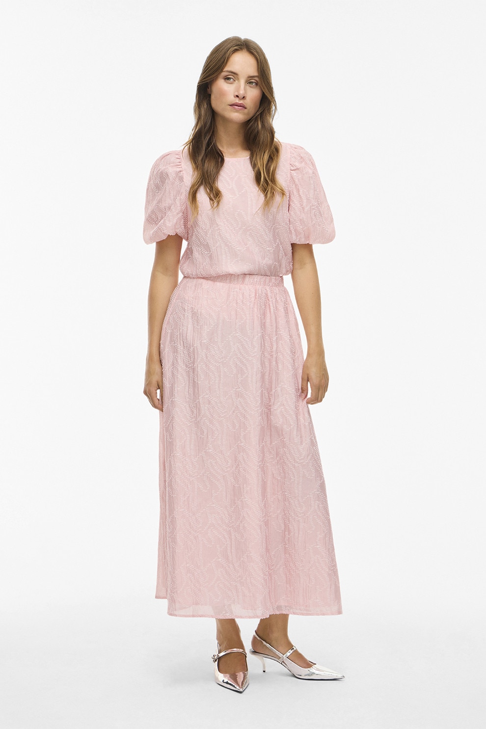 Vila, Fusta maxi cu broderie, Roz, 38