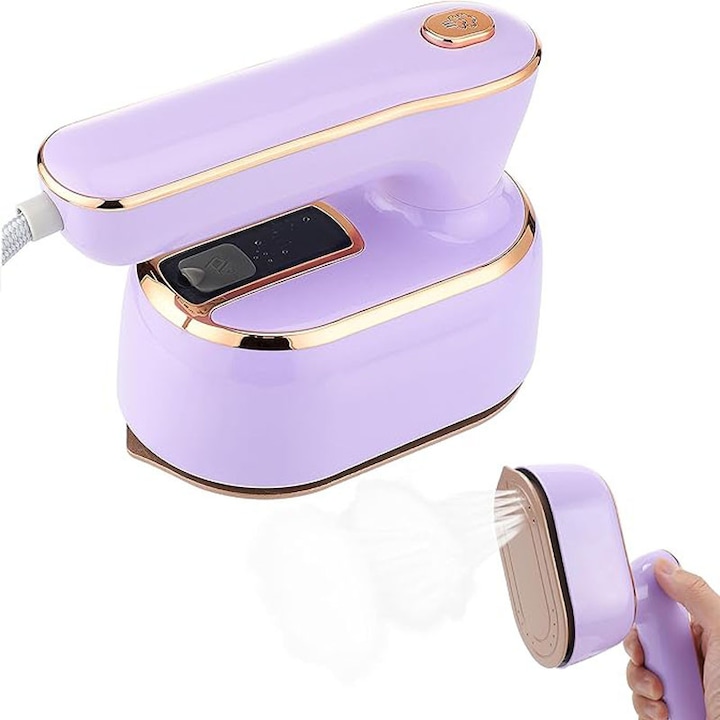 Преносима ютия, Rqiurpn, 1000w, бързо загряване за 15 секунди, 100 мл резервоар за вода, функция за мокро и сухо гладене, въртене на 180 градуса, сгъваема, за пътуване, лилава