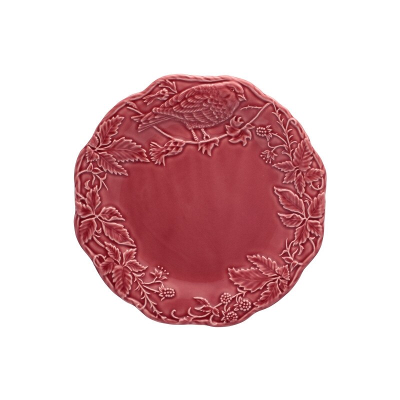 Farfurie fructe, BP, motiv floral pasare, 22 cm, visiniu