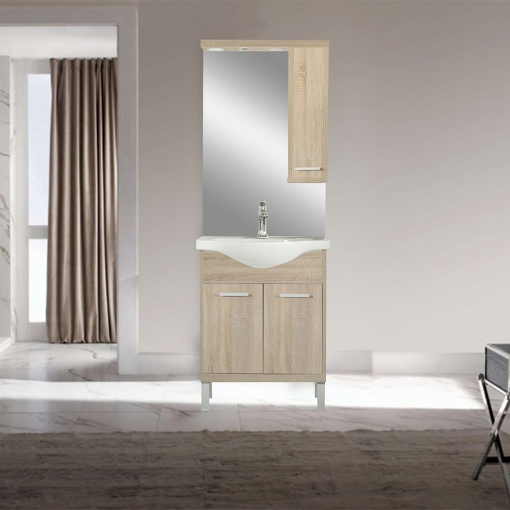 Dulap de perete cu oglinda Leziter Nerva 65 cm, stejar Sonoma