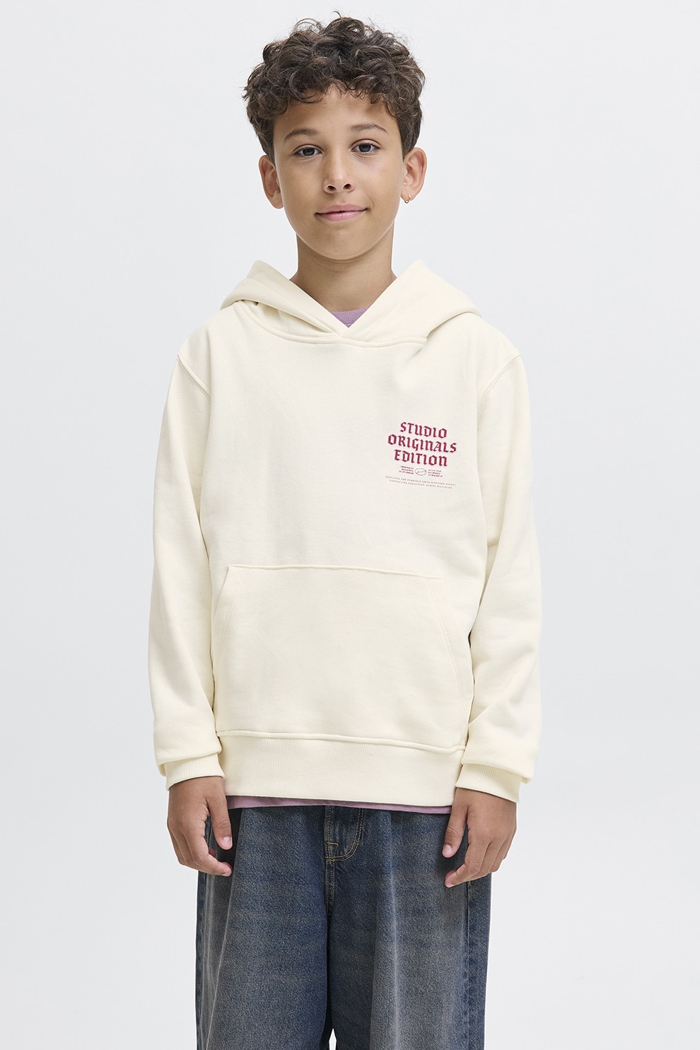 Jack & Jones, Hanorac regular fit cu model text, Alb fildes, 164