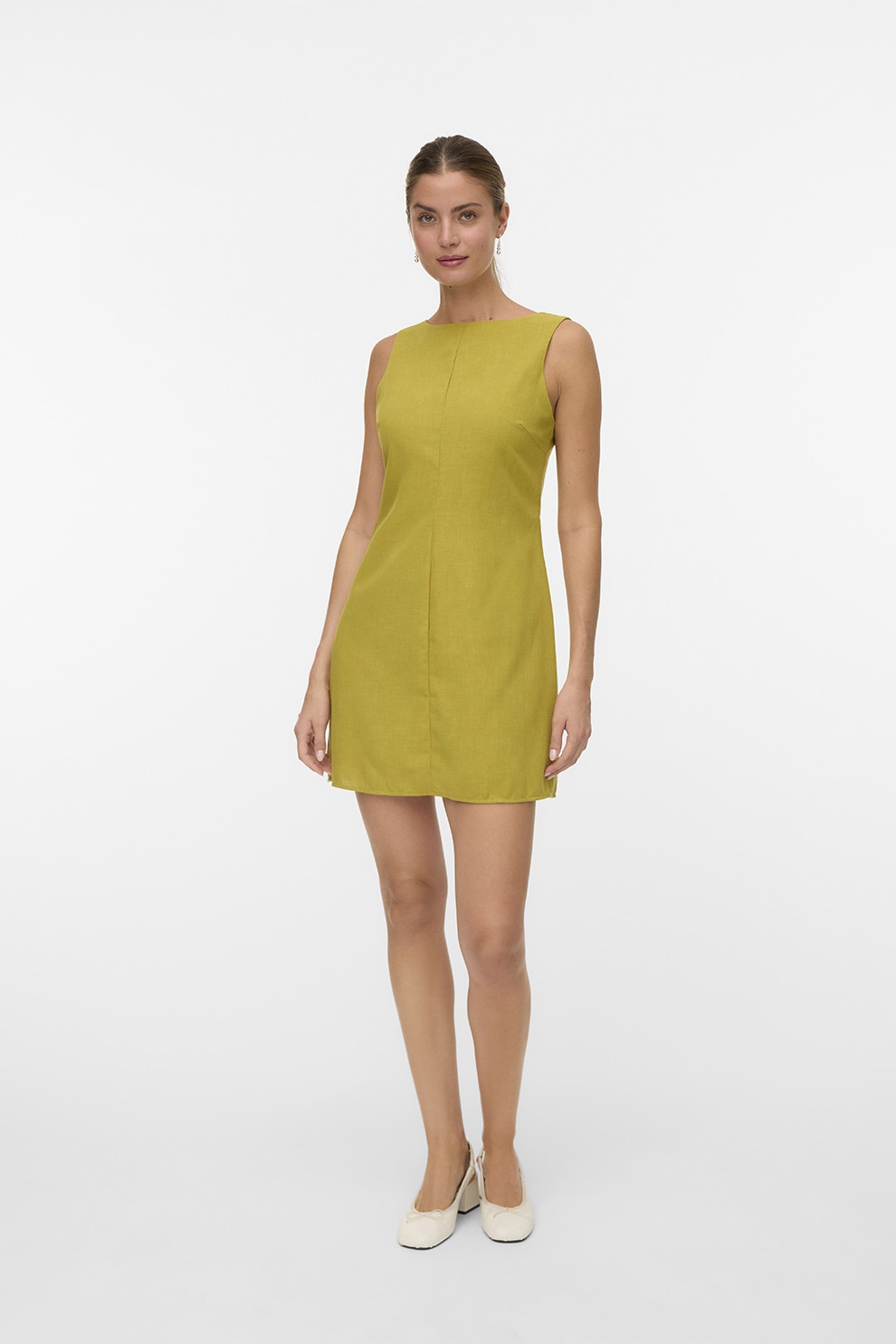 Vero Moda, Rochie mini fara maneci cu decupaj pe partea din fata, Verde masliniu, M
