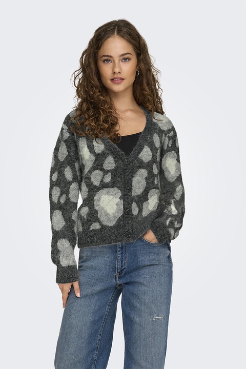 Only, Cardigan cu animal print, Verde padure