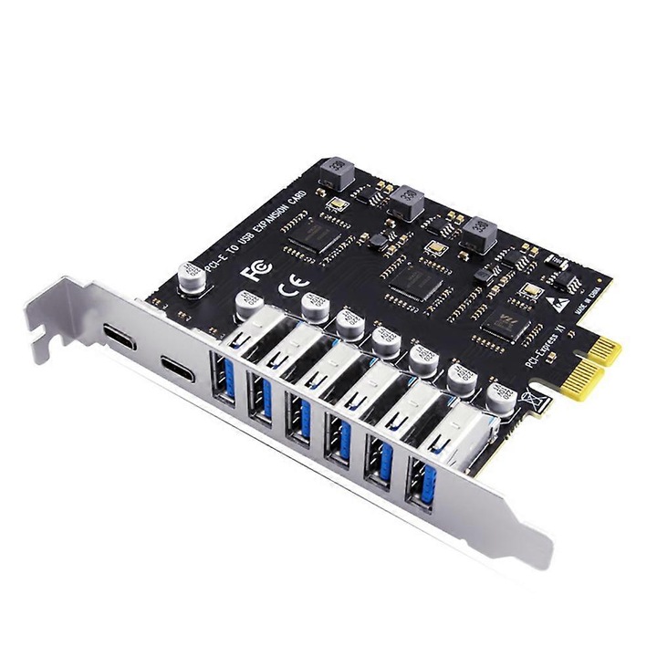 Card de expansiune PCIe USB 3.2, 6 porturi USB Type-A si 2 porturi USB Type-C, compatibilitate larga, fara alimentare externa