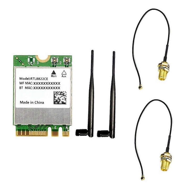 Placa de retea wireless, 2.4G/5G M.2 A/E, Bluetooth 5.0, set complet, multicolor
