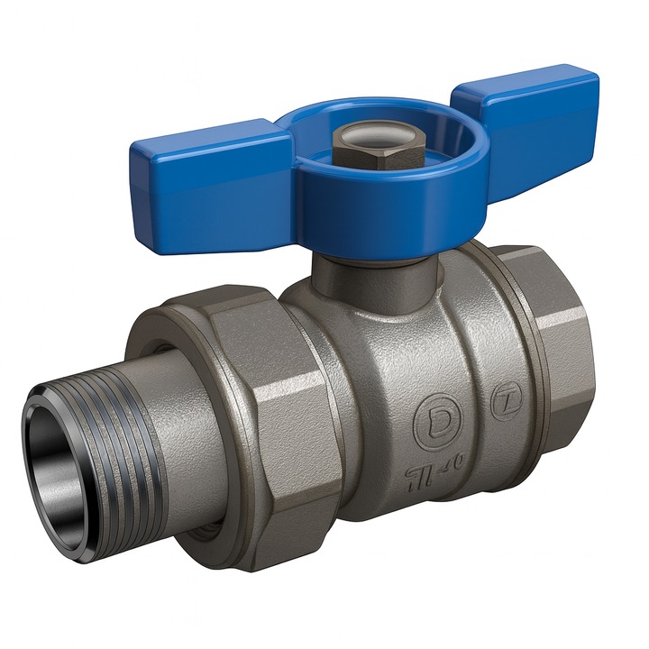 Robinet cu bila Giacomini R859X345, 3/4” filet interior x 3/4” filet exterior, maner T albastru, apa, alama cromata