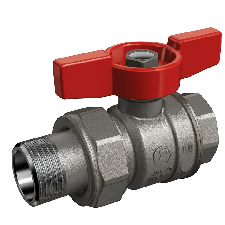 Robinet cu bila Giacomini R859X329, 1 1/4” filet interior x 1 1/4” filet exterior, maner T rosu, apa, alama cromata