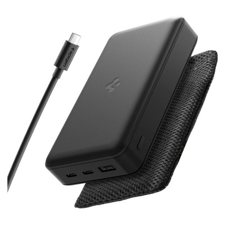 Spigen ea3030 vésztöltő usb+2 type-c aljzat, 30000mah, 30w, pd gyorstöltő, led jelzés + type-c kábel, fekete