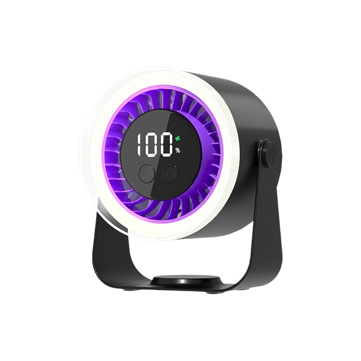 Hordozható ventilátor, LED digitális kijelző, 10 sebességfokozat, gyors hűtés, 3600mAh, USB-n tölthető, ergonomikus kialakítás, 15x19, 5cm, fekete