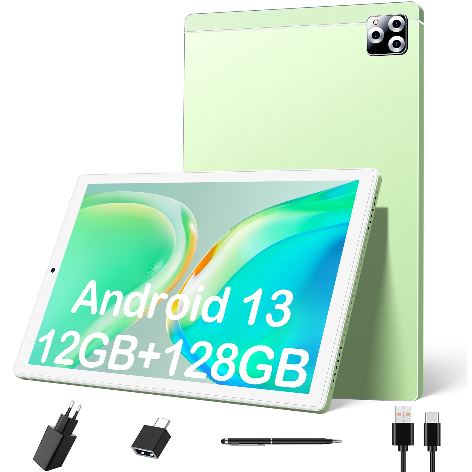 Tableta SIMPLORI M107 de 10 inch, Android 13,12（6+6）GB RAM+128GB ROM, octa-core, 8000mAH，dual 4G SIM, 5+13 MP camera, Verde