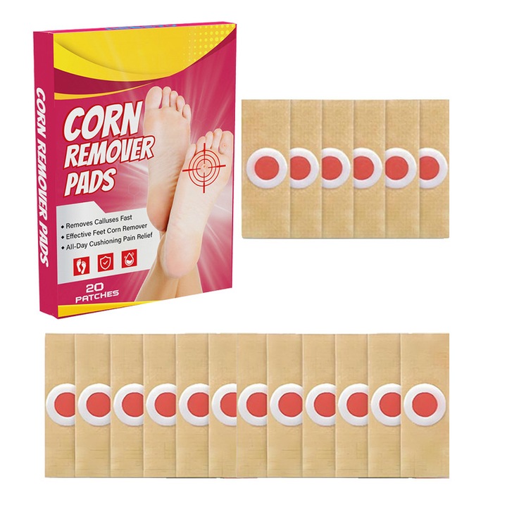 20 de plasturi cu acid salicilic pentru indepartarea sigura, nedureroasa si eficienta a verucilor de pe maini, picioare si fata. Potrivit pentru copii si adulti