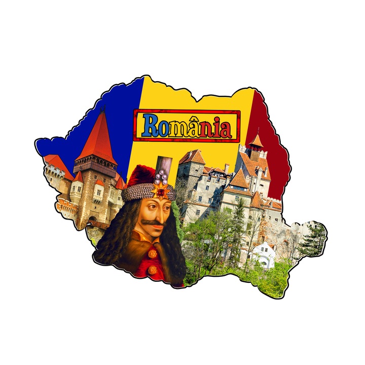 Magnet souvenir, Gift Shop, Castelul Bran, Vlad Țepeș, lemn, 80x67mm