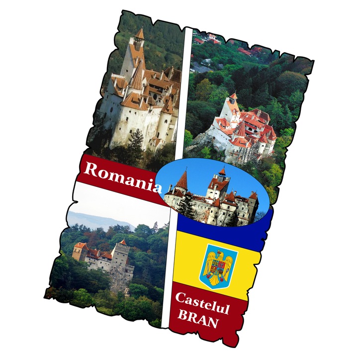 Магнит за хладилник, Gift Shop, Замък Бран, дърво, 80x67 мм