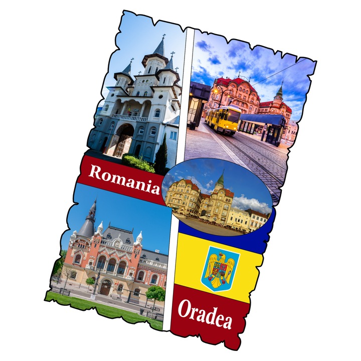 Magnet frigider Romania, Gift Shop, lemn, dimensiuni 80x67mm, grosime 3mm