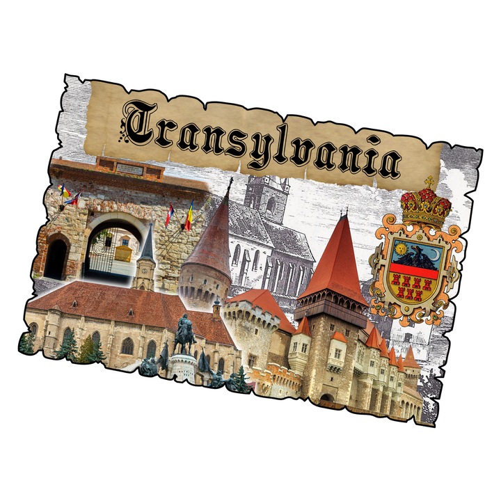 Magnet souvenir, Gift Shop, Transilvania, 80x67mm, lemn