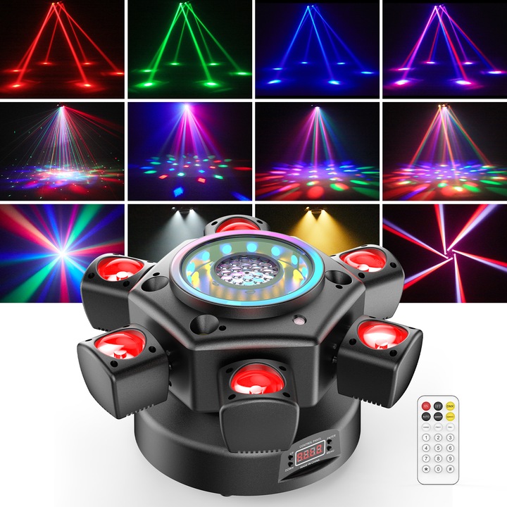 JAJALUYA Lampa cu cap mobil RGBW 4-in-1 de 150 W, cu efecte de spalare colorata, halou RGB si stroboscop alb cald/rece, compatibila cu DMX512, mod master/slave si mod de declansare prin sunet, ideala pentru DJ, discoteci, cluburi de noapte, KTV