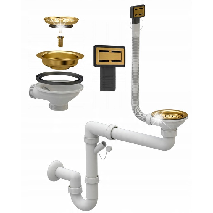 Ръчен сифон, Гранитан, правоъгълен, еднокорита, система против преливане, 115мм, златен