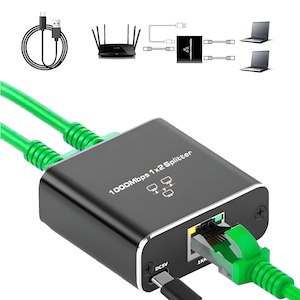 Splitter RJ45 Ethernet, 1 la 2 porturi, negru, 24x4.5x2cm, set 1 Splitter RJ45 Ethernet, 1 la 2 porturi, negru, 24x4.5x2cm, set 1