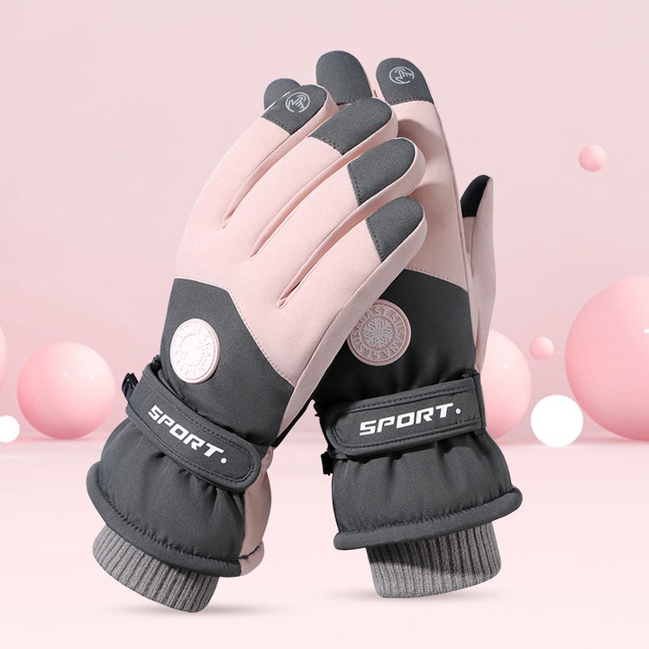 Зимни ръкавици за ски, с дебела топла подплата, ветроустойчиви, водоустойчиви, студоустойчиви, с тъч функция, за двойки, колоездене и спортове