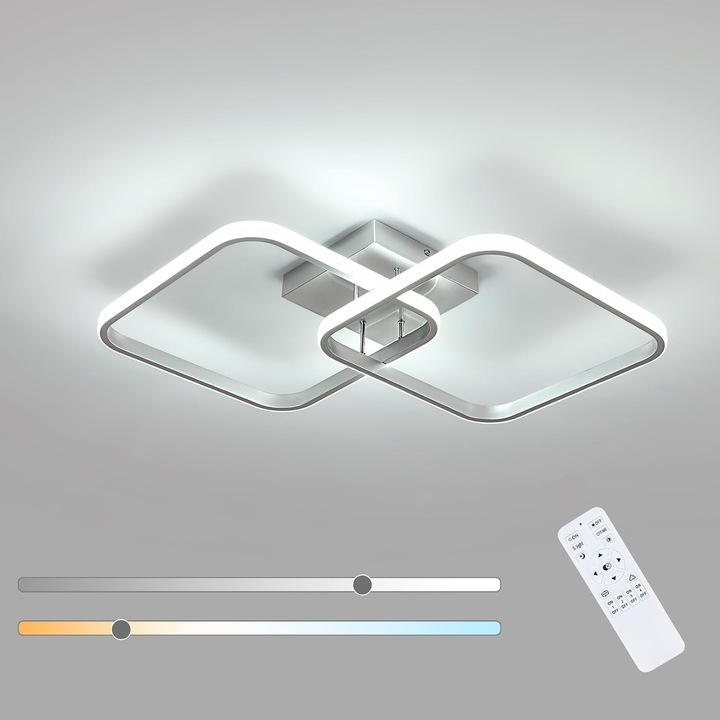LED таванна лампа, Goeco, квадратна, сребриста, 59 см, 50W, 5625LM, регулируема, с дистанционно управление, 3000K-6500K, подходяща за спалня, всекидневна, детска стая, кухня