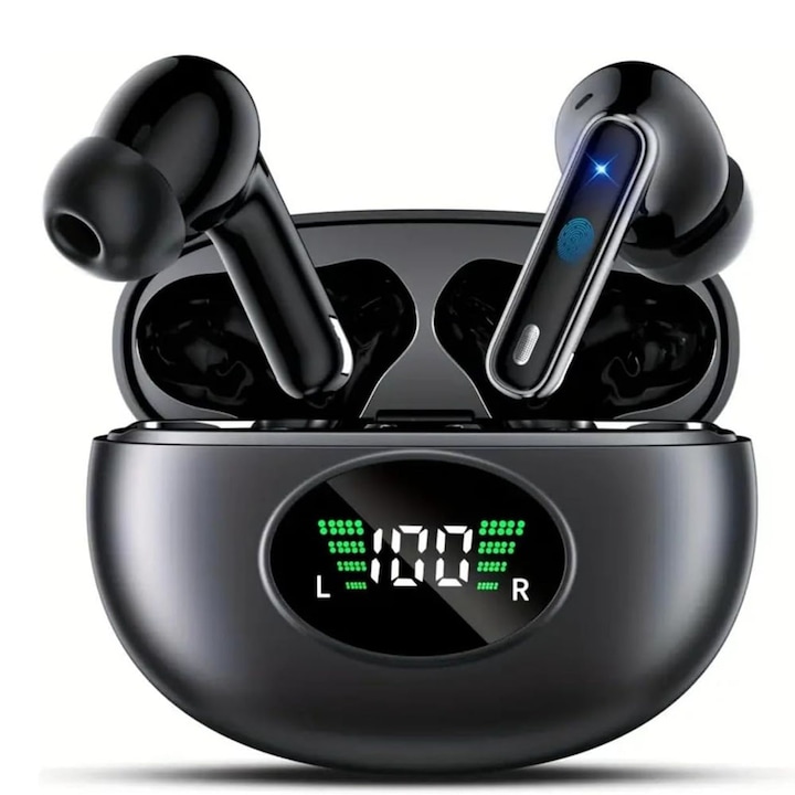 Casti wireless, Mingzhi®, 5.4 cu cutie de dispozitiv de afisare digitala, 60 de ore de redare, IPX4 impermeabil, potrivit pentru fitness, mers si sport