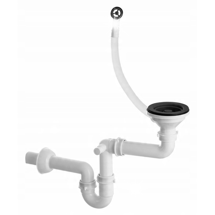 Ръчен сифон за мивка, Granitan, модел save space, черен/бял, 1 отделение