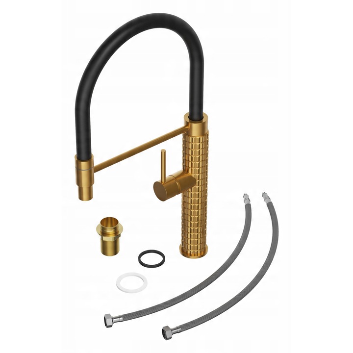 Baterie sanitara Granitan Fano, cu varf flexibil, aurie, 470mm