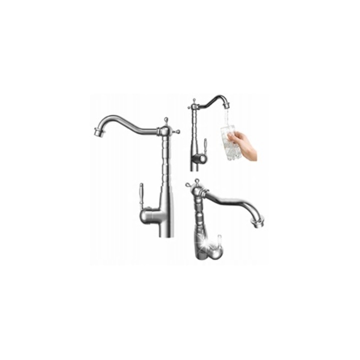 Кухненски смесител Granitan ретро хром, въртене на 360°, височина 29 см, включен монтажен комплект