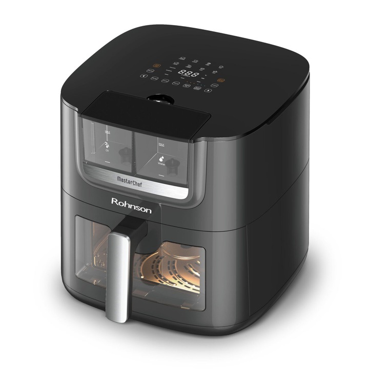 Фритюрник Rohnson Airfryer R-2887, 1800 W, Настройка на температурата 80-200 °C, предварително зададени автоматични програми, Черен