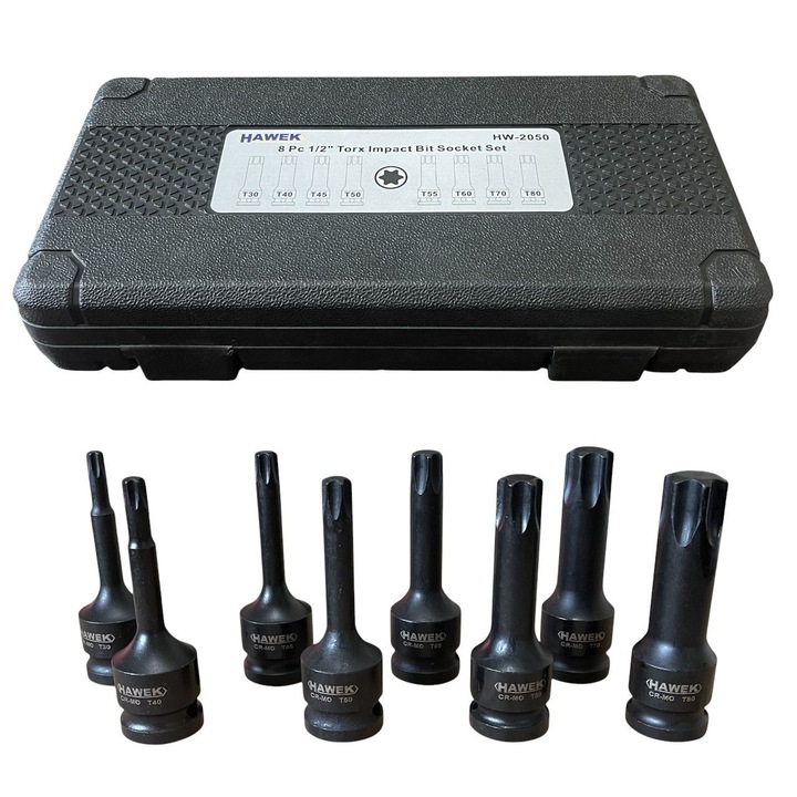 Комплект ударни торкс битове 1/2″ – 8 части HAWEK