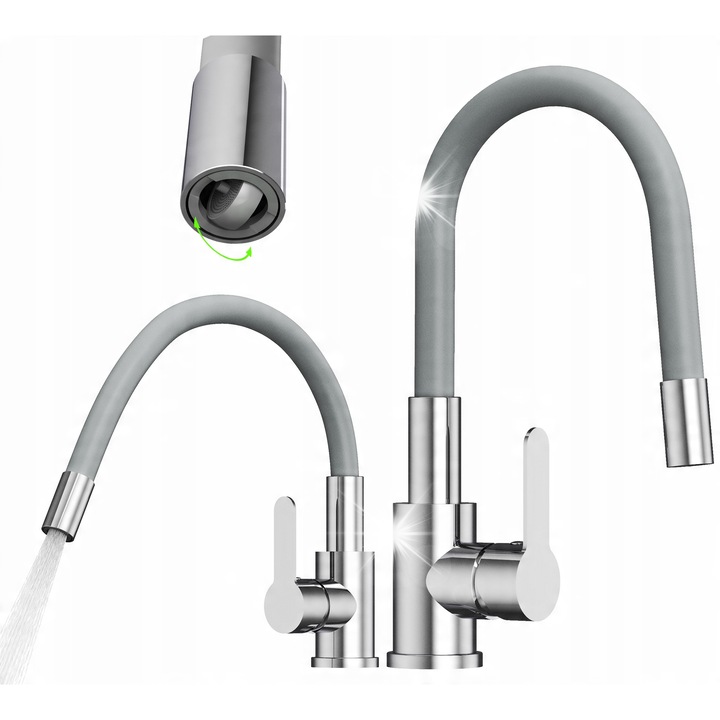 Baterie sanitara Granitan, GRADO PLUS, varf flexibil, gri, 23-32cm