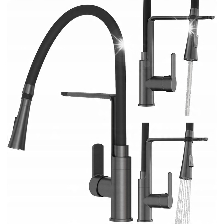 Санитарен смесител Granitan, модел Vegas, с прибиращ се накрайник, две функции, сив, 43см