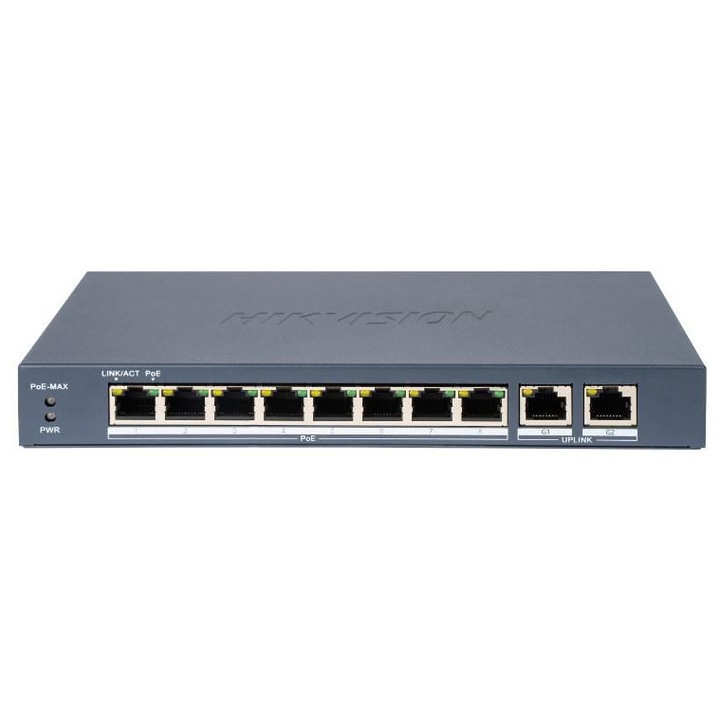 Switch Hikvision DS-3E0310P-E/MB, 10 porturi 8 x 100 Mbps, 2 x 1 Gbps