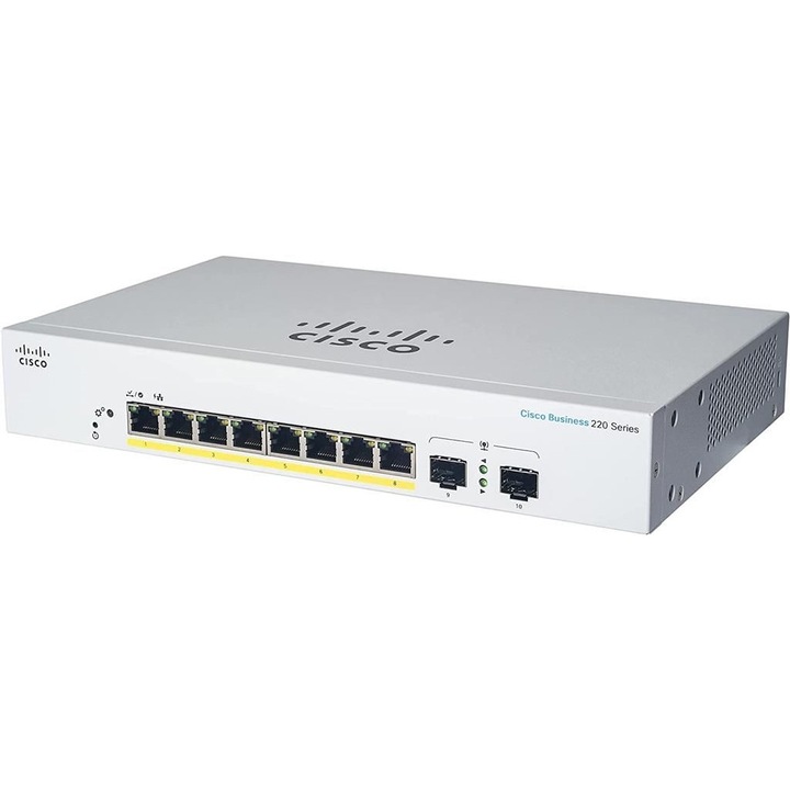 Суич Cisco CBS220-8P-E-2G-EU, 8 порта 10 / 100 / 1000 MBs
