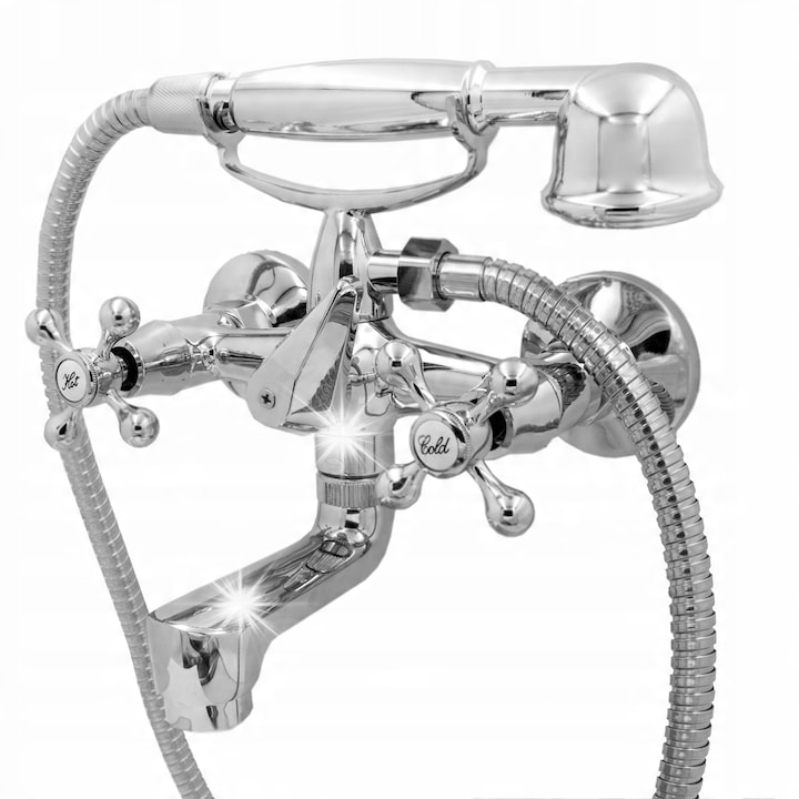 Ретро санитарен кран Granitan, хром, с душ и маркуч 150 см, стенен монтаж