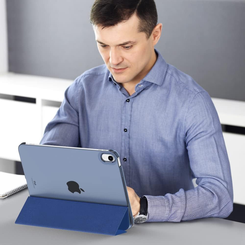 Husa DUOCUOLA pentru iPad generatia 11 11 inch 2025, iPad generatia 10 10.9 inch 2022, husa protectoare subtire cu suport, spate transparent din PC rigid, compatibila cu Touch ID, bleumarin