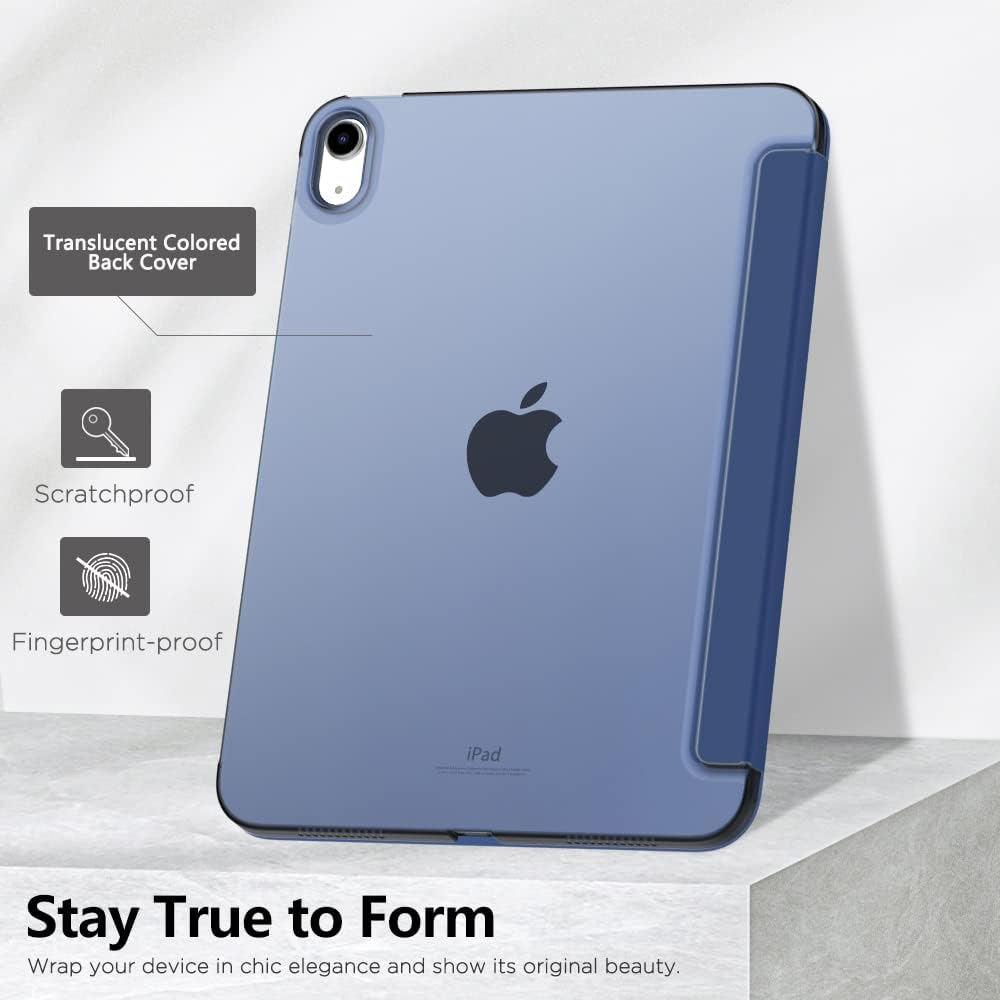Husa DUOCUOLA pentru iPad generatia 11 11 inch 2025, iPad generatia 10 10.9 inch 2022, husa protectoare subtire cu suport, spate transparent din PC rigid, compatibila cu Touch ID, bleumarin