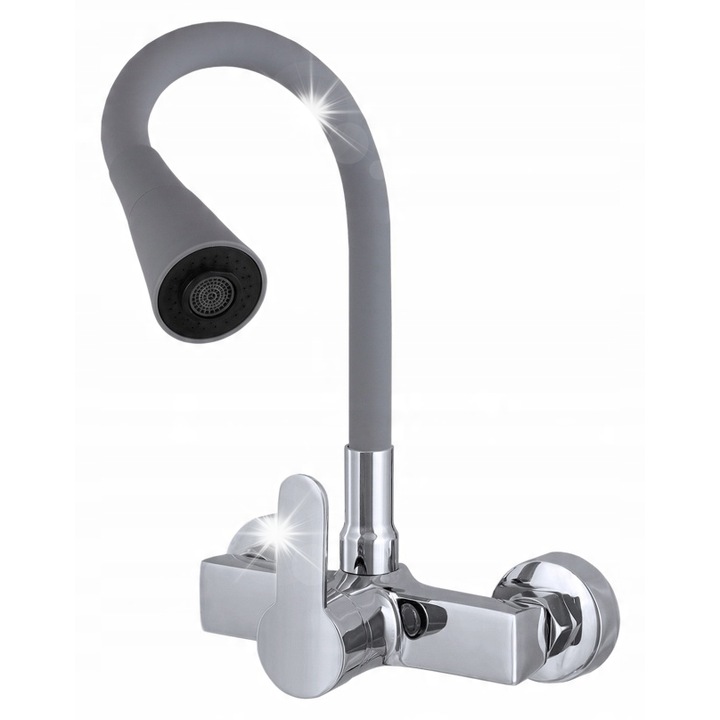 Санитарен смесител Granitan, модел FLEXO, с гъвкав чучур, хром, 17,5x49см, пълен монтажен комплект