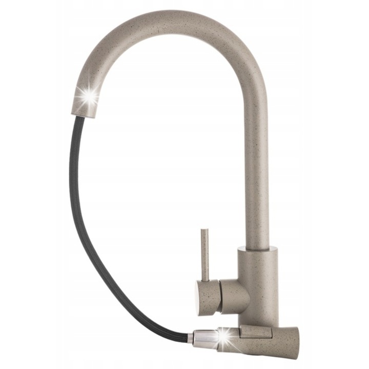 Кухненски смесител Granitan с изтеглящ се чучур, бежов, височина 39см, една ръкохватка