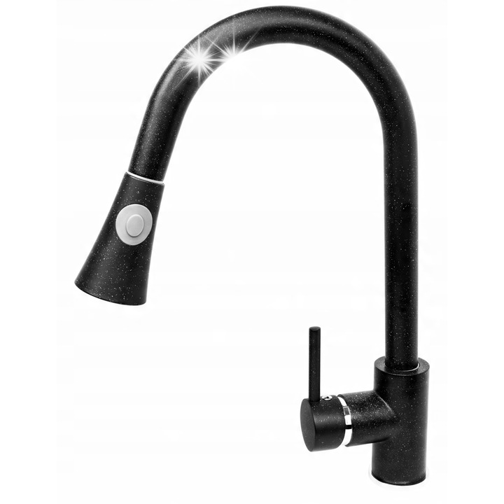 Baterie sanitara Granitan, cu wylewka retractabila, doua moduri de curgere, neagra, 40cm