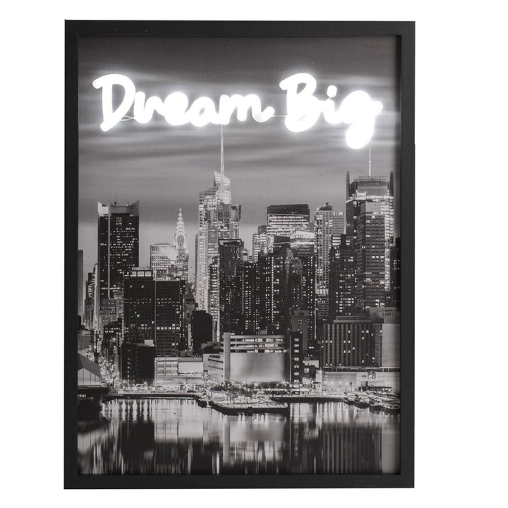 Tablou Decorativ cu LED Neon Dream Big New York 30x40cm USB